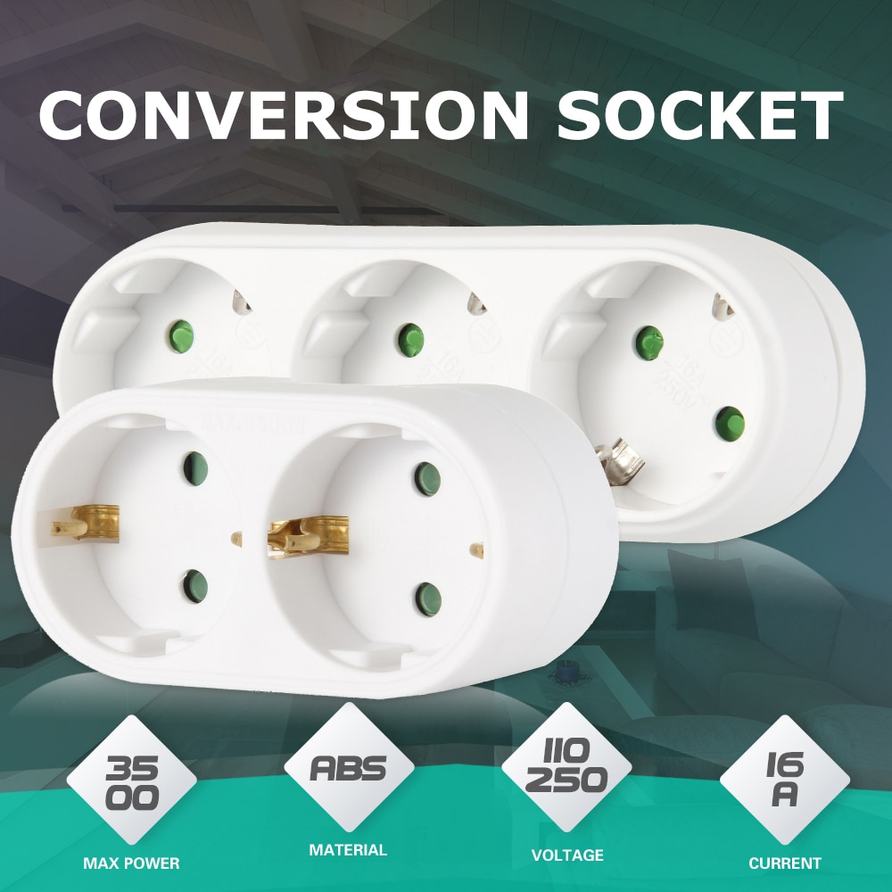 16a 110 ~ 250v europese conversiestekker 1 to 2 /1 to 3- weg stopcontactadapter eu standaard stroomadapter stopcontact reisstekkers