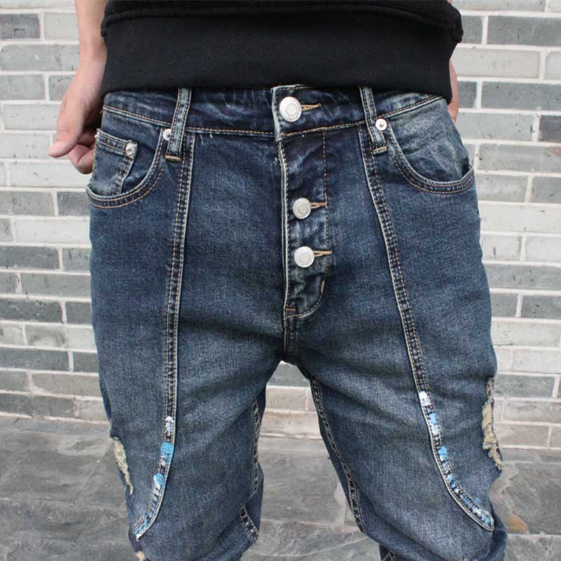 Ripped Harem Jeans Mannen Casual Patchwork Slim Joggers Broek Hip Hop Verontruste Denim Broek Laag Kruis Man Kleding
