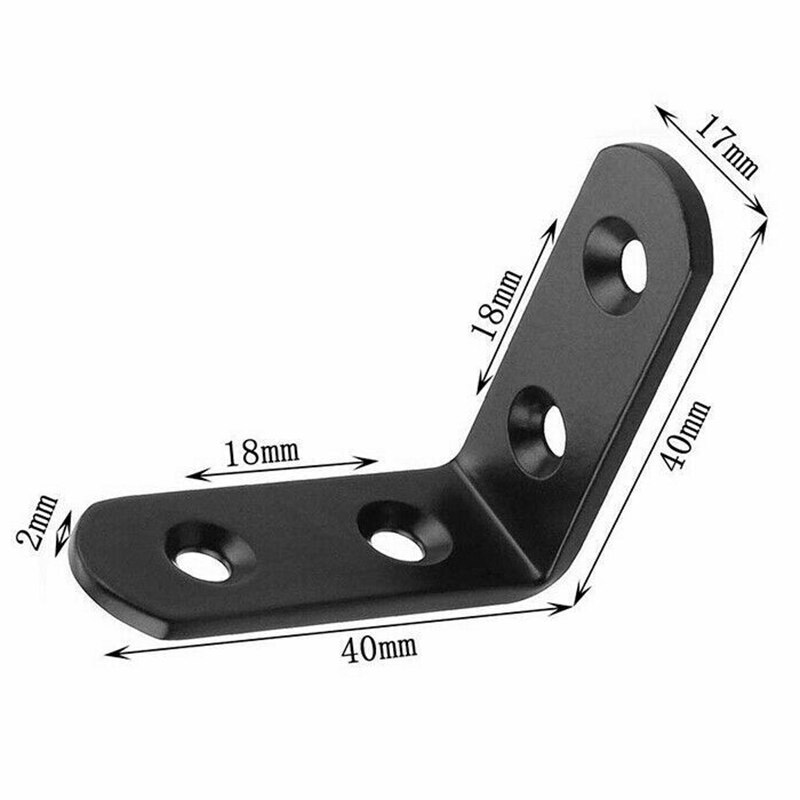 10pcs/Set Supporting Black L-Shaped Brackets With Screws Fixing Right Angle Corners Brace Stainless Steel Furniture Hardware