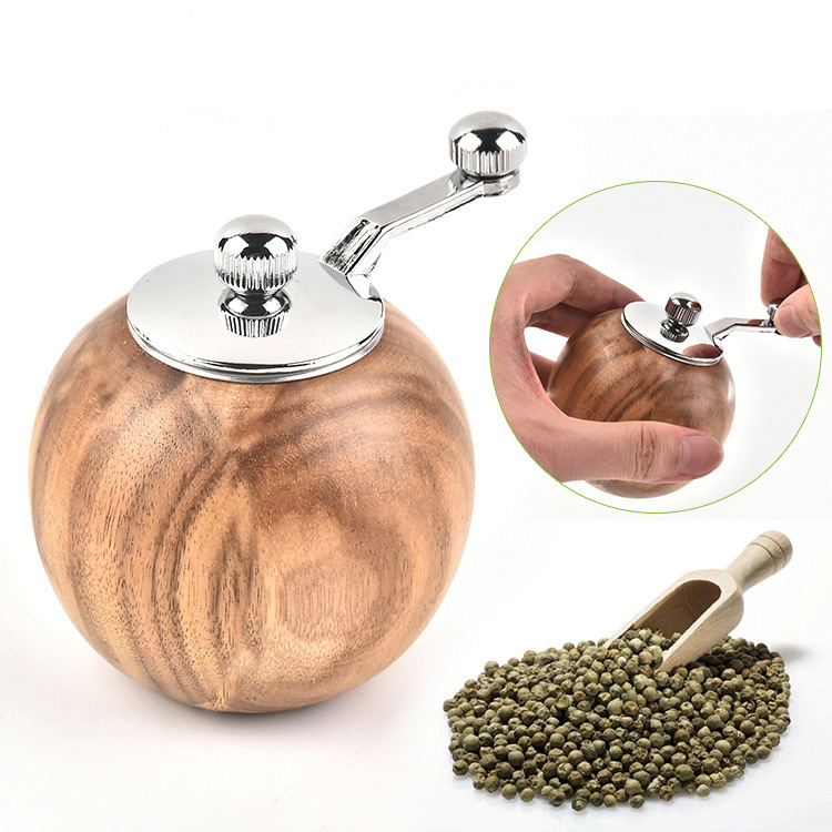 Hand Crank Houten Pepermolen Zout Shaker Met Handvat En Verstelbare Keramische Rotor Zout En Pepermolen