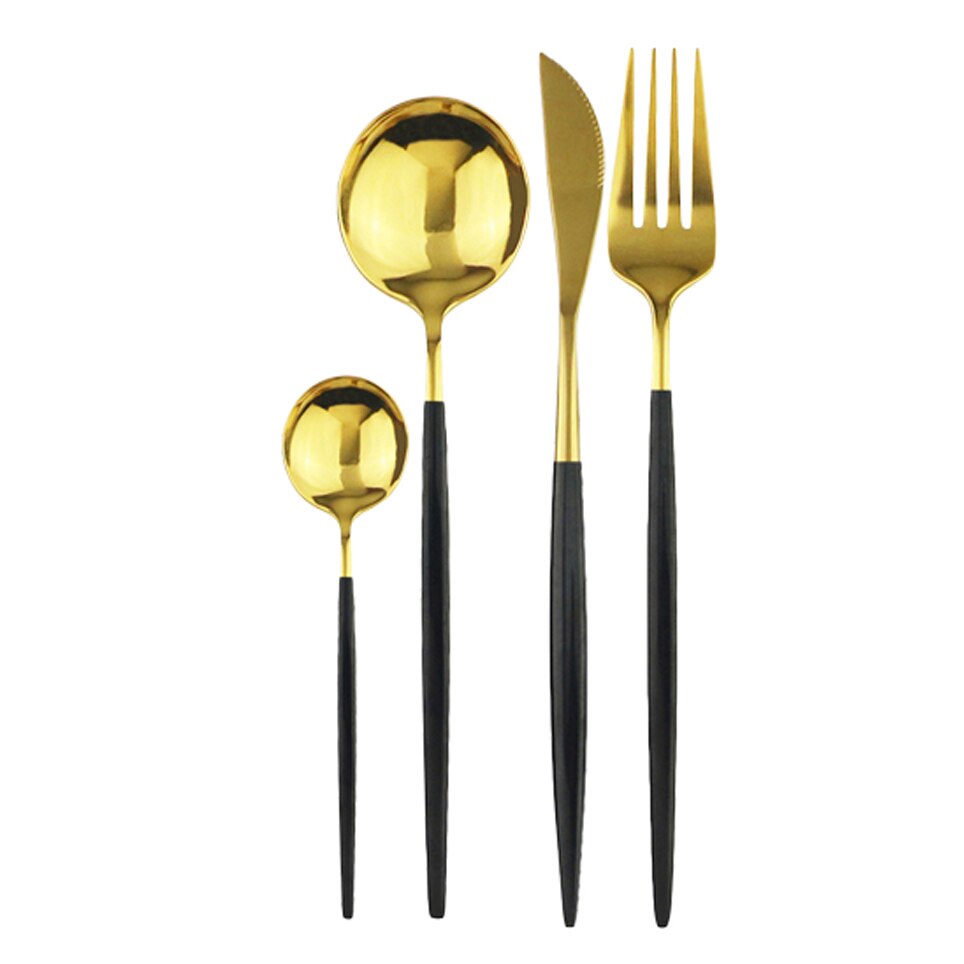 4 pièces/ensemble de couverts en or noir ensemble d'argenterie en acier inoxydable couteau fourchette cuillère ensemble de dîner Rose vaisselle couverts directe: 4Pcs Black Gold