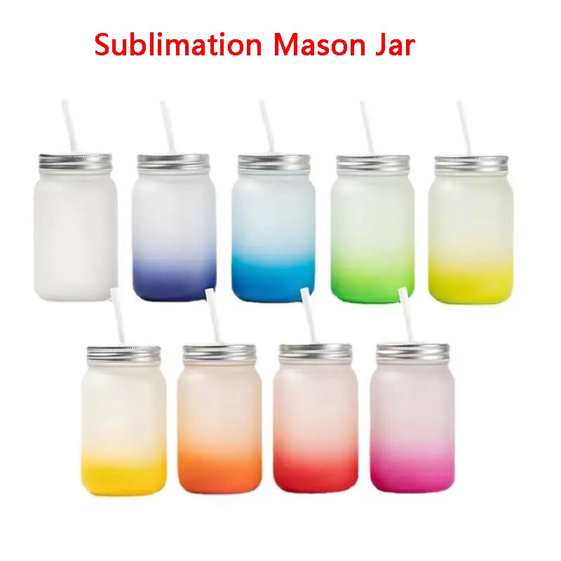15oz Gradient Beer Cups Blank Sublimation Frosted Glass Mason Cup With Handle Custom Coffee Mugs For Wedding