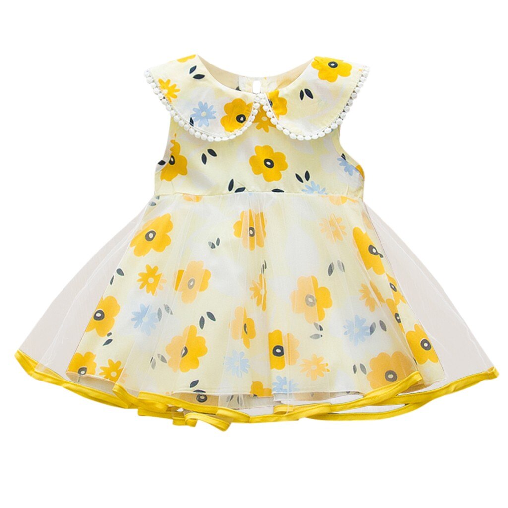 1-6 años, vestidos de Chifón con flores para niñas, ropa sin mangas con estampado de flores, vestido de princesa de verano para niños, vestido de , atuendo # P30: Amarillo / 18 meses