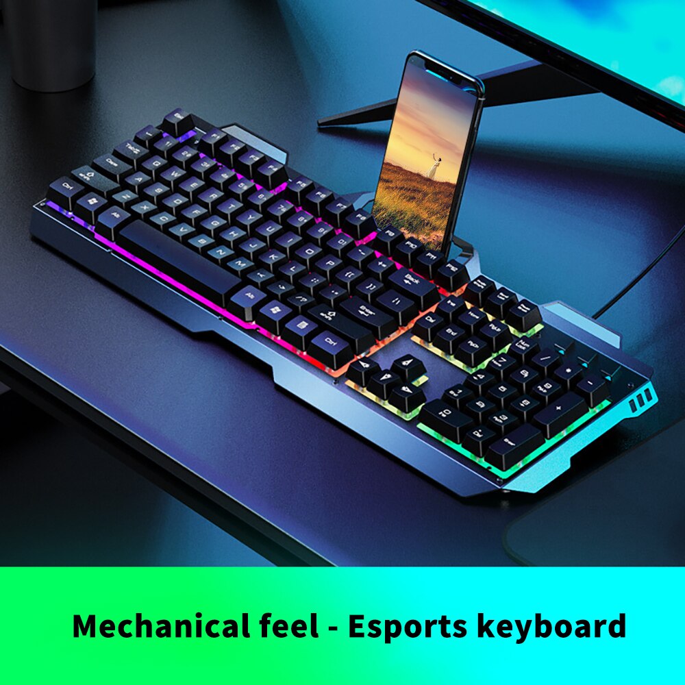 Teclado para videojuegos, ratón con luz de fondo con cable, sensación mecánica, Kit de Gamer silencioso de 3200DPI, juego de ratón para juegos para PC y portátil