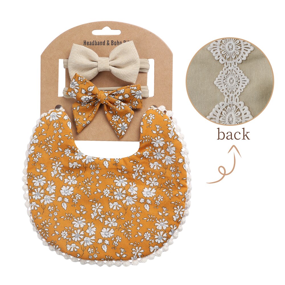 Conjunto de Baberos con diadema para bebé, toalla con borla para Saliva, Bandana con estampado Floral, lavable, paño para eructar, alimentación de bebé, 3 unids/set: 06