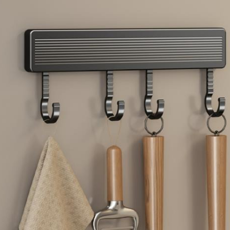 Hooks Kitchen Hook Rack Wall Mounted Hangers Rack Spoon Shovel Chopping Board Organizer Kitchen Accessories Movable Row Hook: black