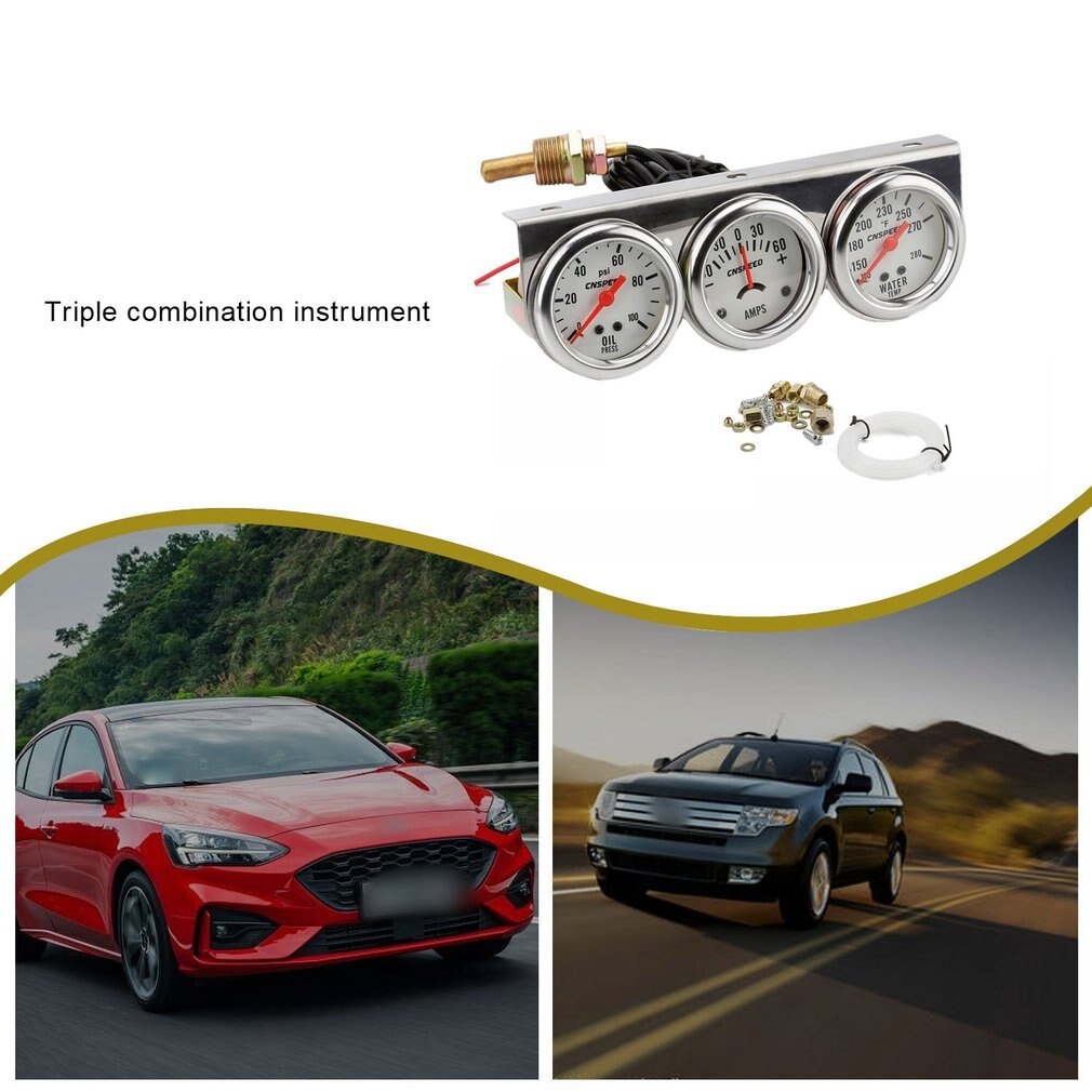 Auto Car Oil Pressure Water Temp Amp Meter Gauge With Sensor Triple Gauge Set Mechanical Chrome Panel Oil Press