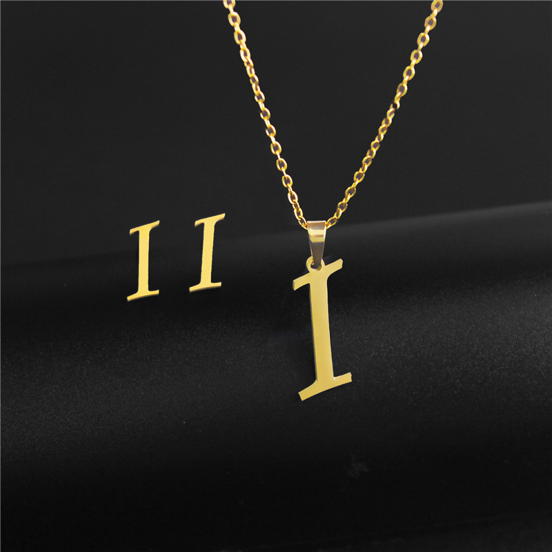 A-Z 26 charm Initial Necklace And Stud Earrings Jewelry Sets Alphabet Pendant Chain Letter mom: Gold-color