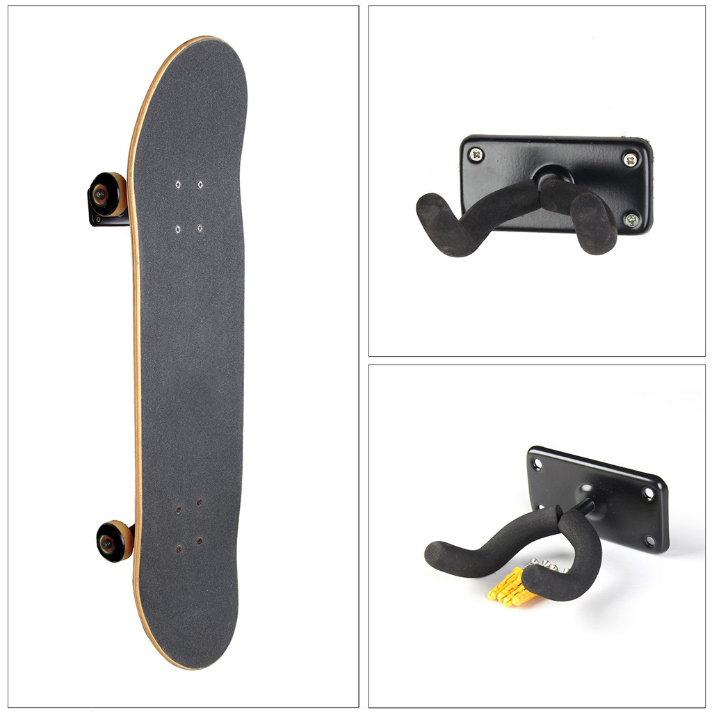 Longboard Wall Mount Skateboard Guitar Display Organizer Hook Bracket Wall Hanger Hang Vertically Heavy Duty & Easy to Install
