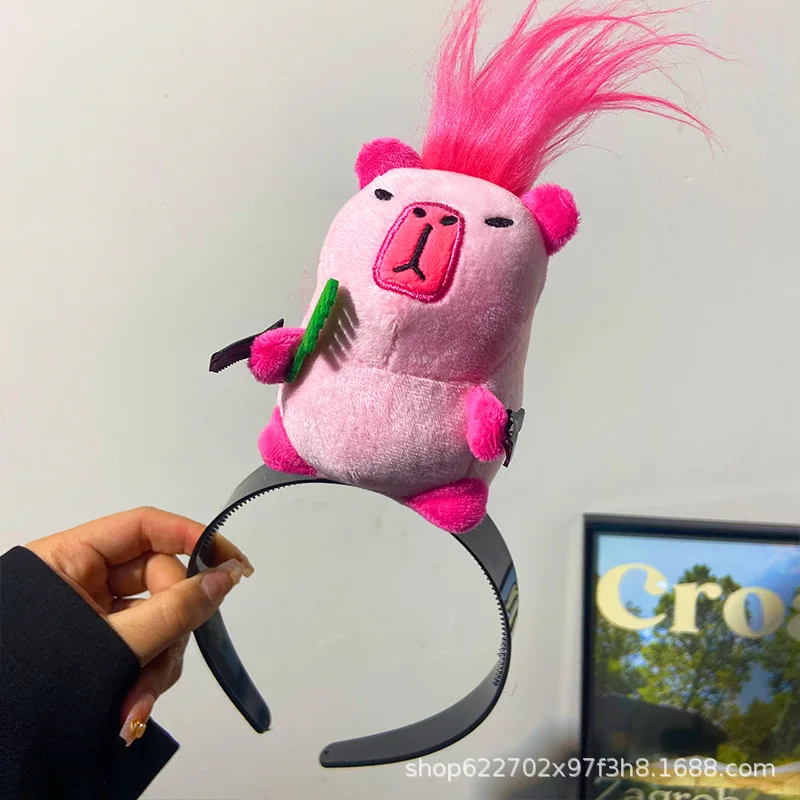 Diadema de capibara de dibujos animados divertidos, diademas de muñecos de peluche feos, herramienta de fijación de peinado, diadema para mujer, accesorios para el cabello: BLANCO