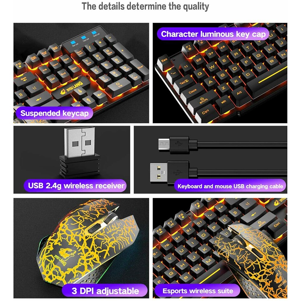 SPASH Gaming Keyboard Mechanical Feel Rainbow LED Backlight USB Keyboard and Mouse Set Ergonomic for PC Laptop Computer Gamer