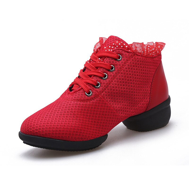 ladies soft bottom dance shoes mid heel lace sailor dance shoes black salsa dance shoes modern ladies square dance shoes: MDM-red / 7