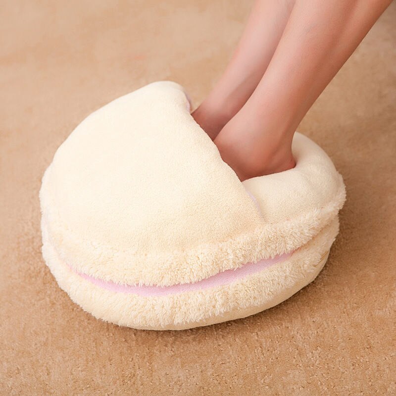 Macaron plys fodvarmer sko hjemmesko håndvarmer holde hånden eller maden varm blødt og plys materiale pink blå: Beige