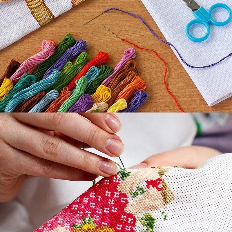Kits de points de croix, kit de démarrage de broderie estampillée pour débutants, bricolage 11CT 16.5X19.7 pouces-l'automne du ruisseau