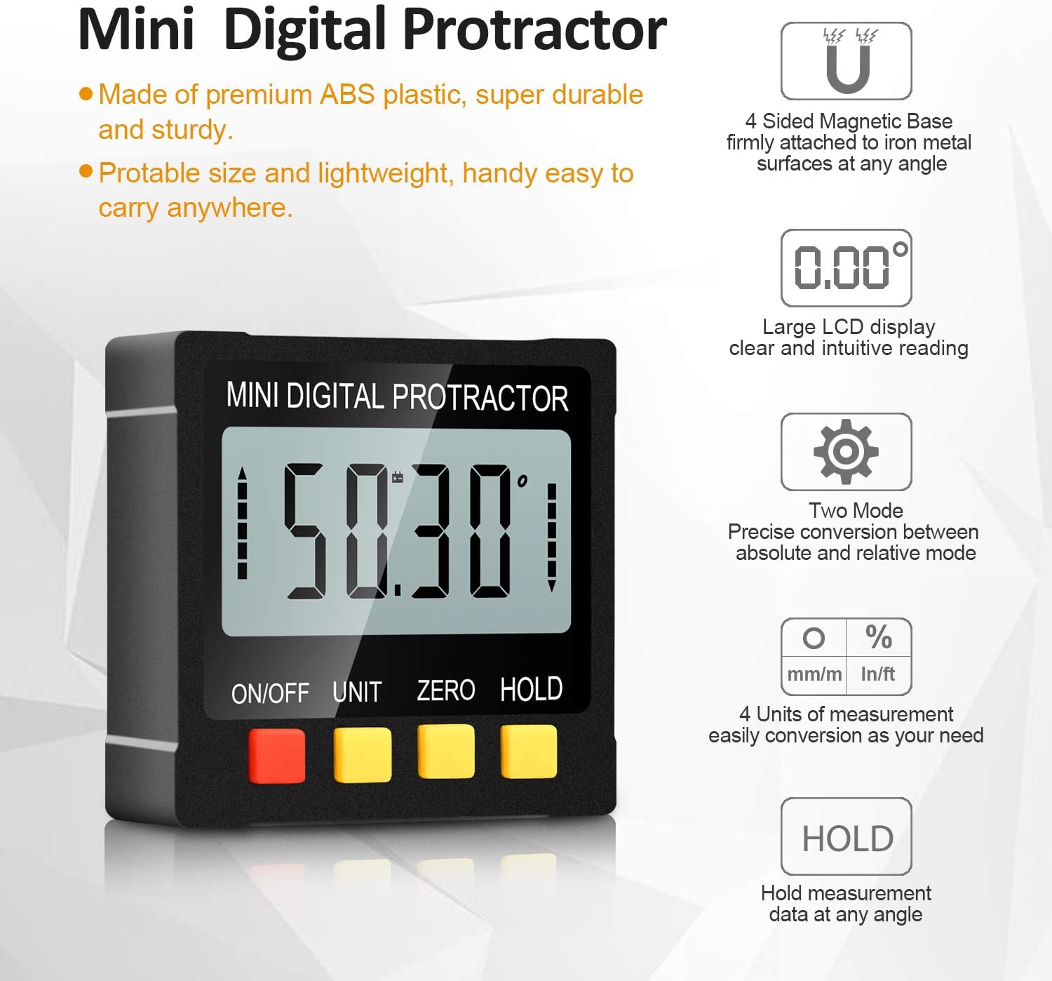 GOXAWEE Electric Digital Protractor Angle Ruler Inclinometer Universal Bevel 360 Degree Level Magnetic angle Measurement goniome