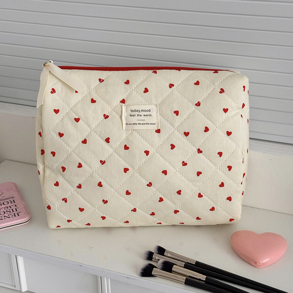 Ins Heart Women Quilting Makeup Bag Large Capacity Toiletry Cosmetic Storage Pouch Handbag Ladies Zipper Makeup Bag: Yellow