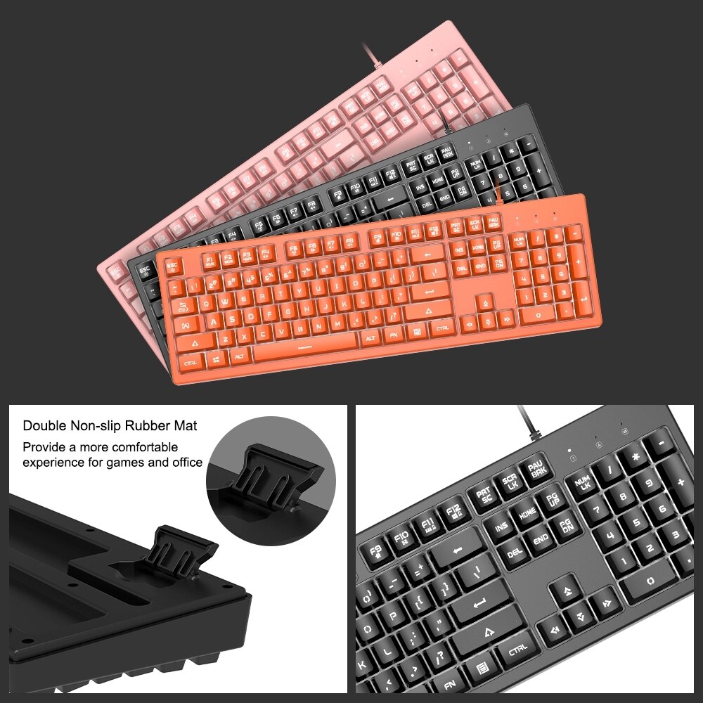 3 in 1 Combo LED Backlit Lighting 104 Keys Pink Keyboard 2400DPI Mouse Headset with Microphone 3 in 1 Keyboard Mouse Mice Sets