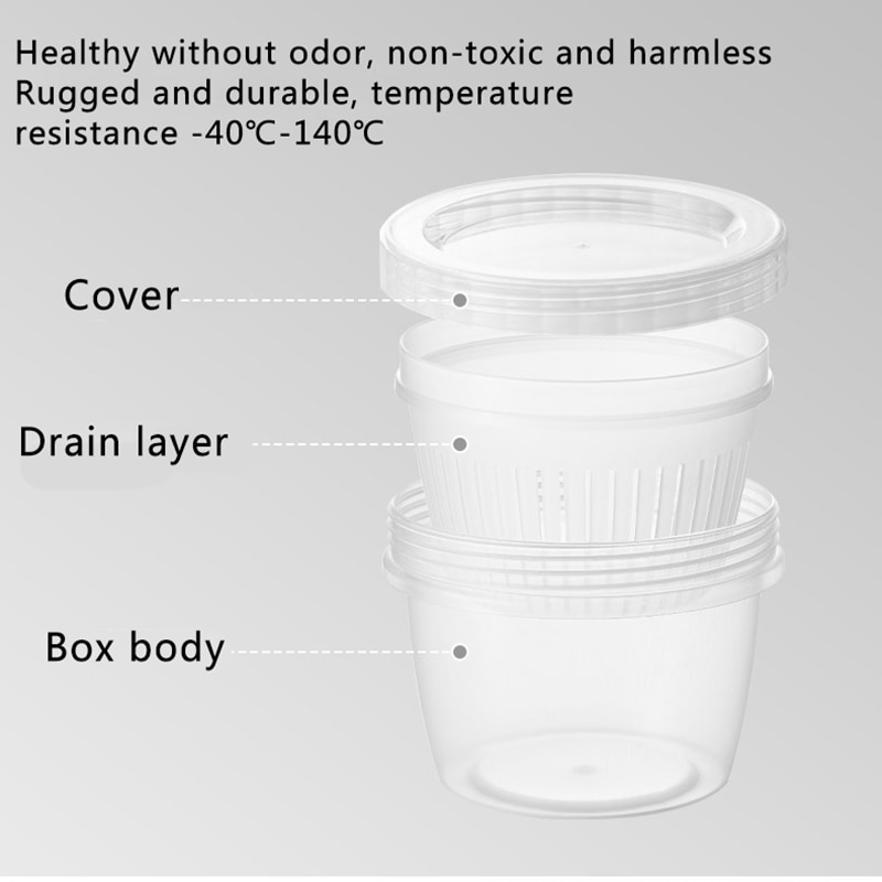 Food Fresh Storage Box Containers Drain Plate Tray Removable Kitchen Fridge Organizer Case For Keep Fruits Vegetables Meat Fish