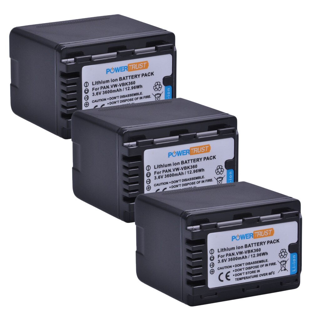 Powertrust 1pc 3600 mah vw-vbk 360 vw vbk 360 vbk 360 batteri för panasonic hdc -hs80 sd40 sd60 sd80 sdx 1 sdr -h100 hs60 hs80 h85 h95