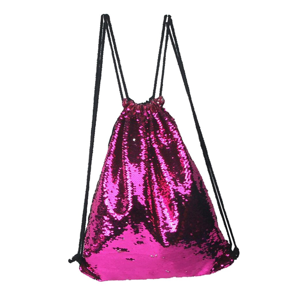 Sac à dos de voyage à paillettes pour fille et garçon, avec cordon de serrage, coloré, # H10: Hot Pink