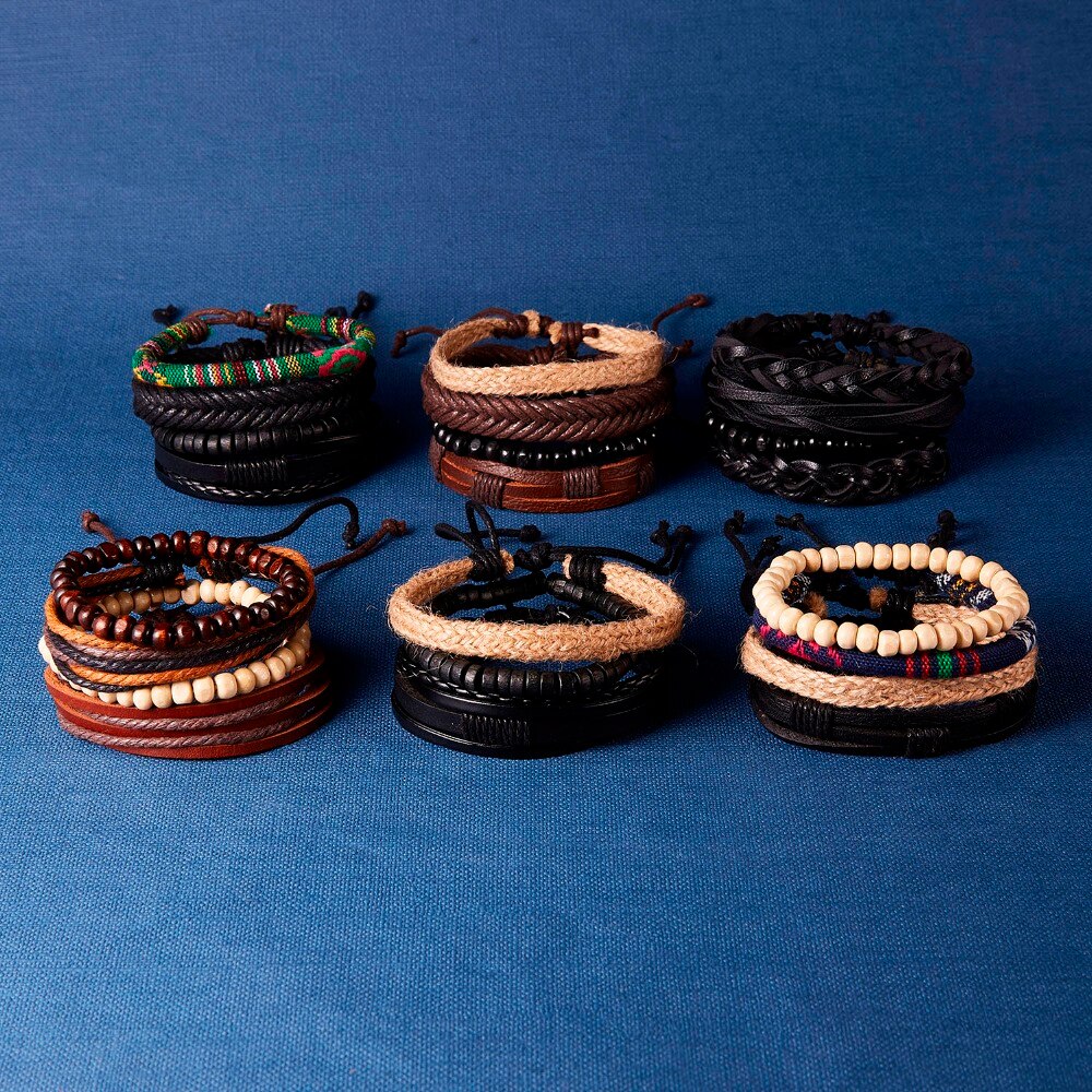 RINHOO skórzane bransoletki Vintage dla mężczyzn bohema wielowarstwowa koraliki Wrap Punk Rope biżuteria prezent na walentynki bransoletki bransoletki