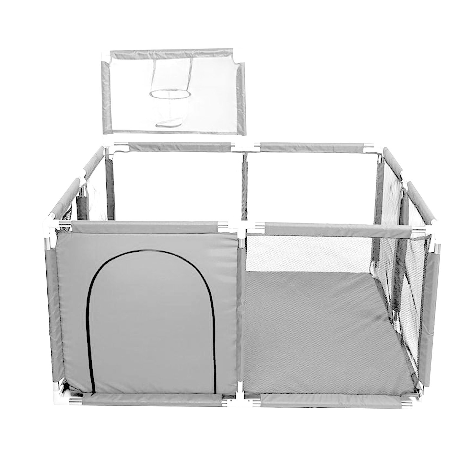 Baby Box Kinderen Bal Pit Met Basketbal Hoepel Extra Grote Baby Mesh Hek Kinderen Vouwen Veiligheid Hek Barrières: Gray