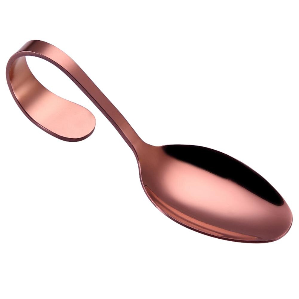 Stainless Steel Hotel Buffet Kitchen Curved Handle Dessert Tablespoons Cutlery Curved Handle Spoon Utensils For Kitchen: Rose Gold