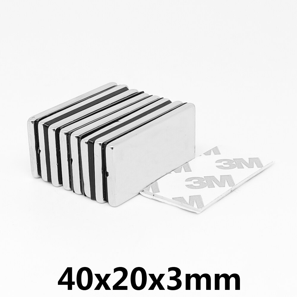 2/5/10/15/20Pcs 40X20X3Mm Blok Zoeken Magneet Met 3M Zelfklevende 40*20*3 Quadrate Sterke Neodymium Magneet 40x20x3