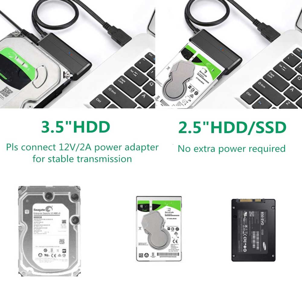 USB 3.0 to SATA Adapter SATA Cable for 3.5/2.5 Inch SSD HDD SATA III Hard Drive Disk Support UASP with External 12V/2A Power