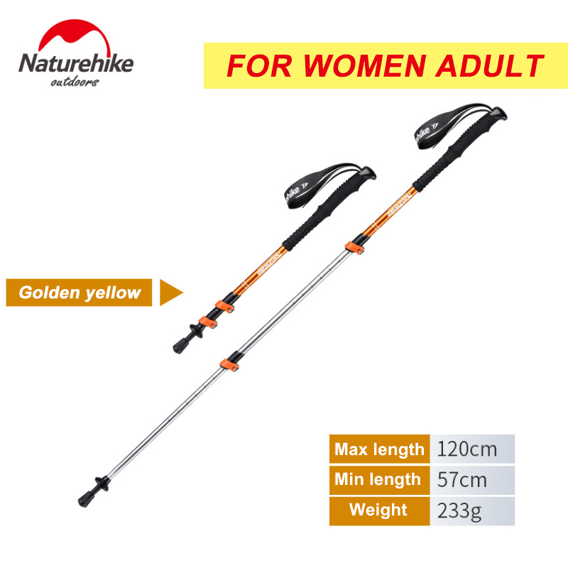 NatureHike ST01 External Quick lock Trekking pole hiking telescope stick nordic walking stick hand Crutch Alpenstocks Adult Kids: GoldenYellow 120cm