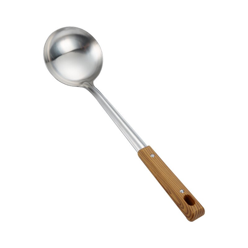 Utensilios de cocina de acero inoxidable con mango de madera, espátula, cuchara para sopa, pala para freír, suministros de cocina para el hogar, 5 piezas