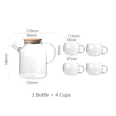 Slanghåll värmebeständiga flaskor kallvattenkannor hög borosilikatglasflaska stor kapacitet 34oz 61oz med koppar: 1500ml med 4 koppar