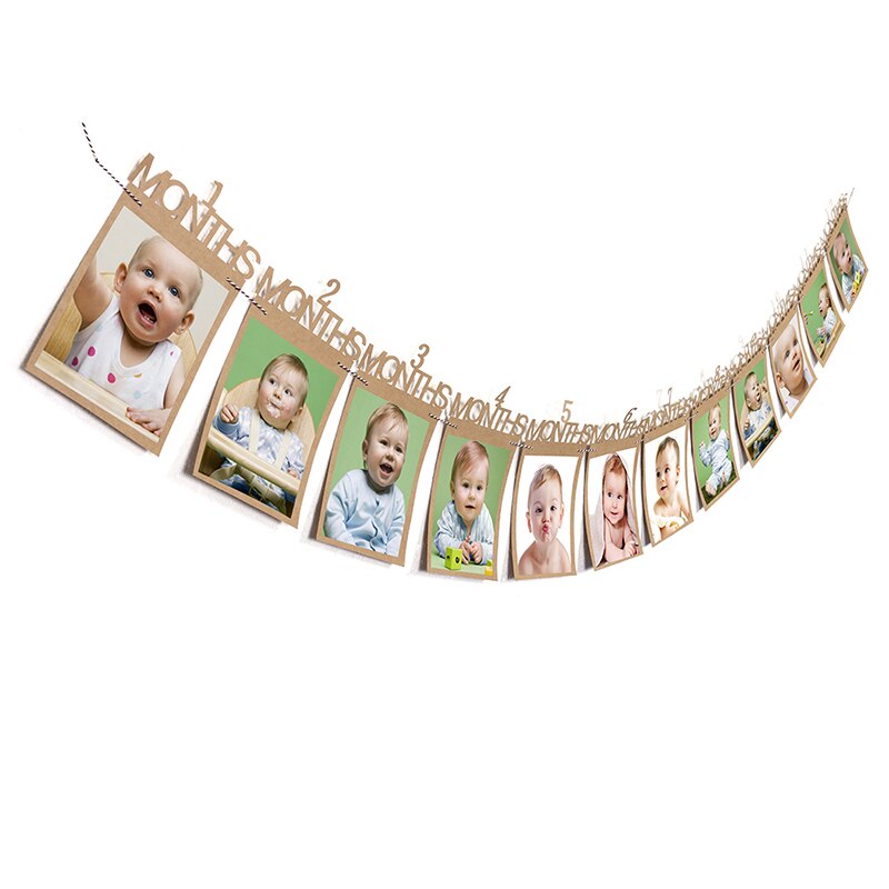 Nummer Frame Kids Decoraties 1-12 Maand Baby Foto Houder Foto Banner Maandelijkse Fotolijst Muur Baby foto Map: Bruin