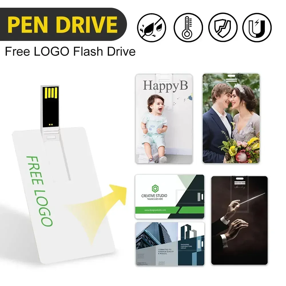 20szt/lot Karta kredytowa Pendrive USB 2.0 Pendrive 64GB 32GB 16GB 8GB 4GB Pamięć Pen Drive Usb Niestandardowe logo Prezenty biznesowe