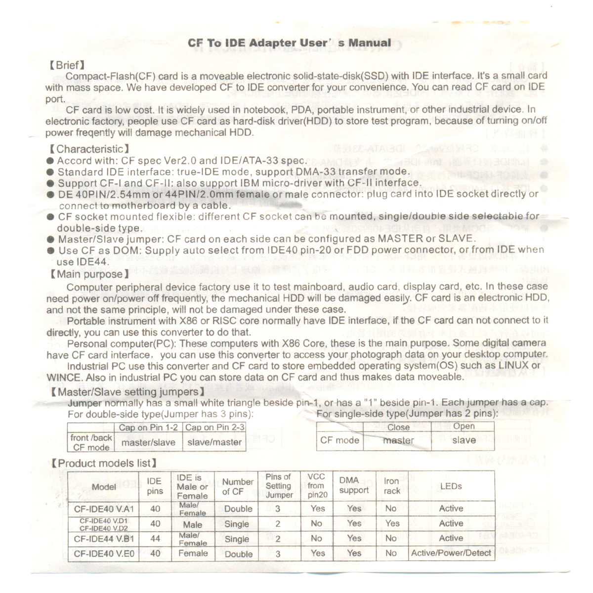 Cablecc Cf Compact Flash Merory Card Laptop 2.5 "44 Pins Male Ide Harde Schijf Hdd Ssd Adapter