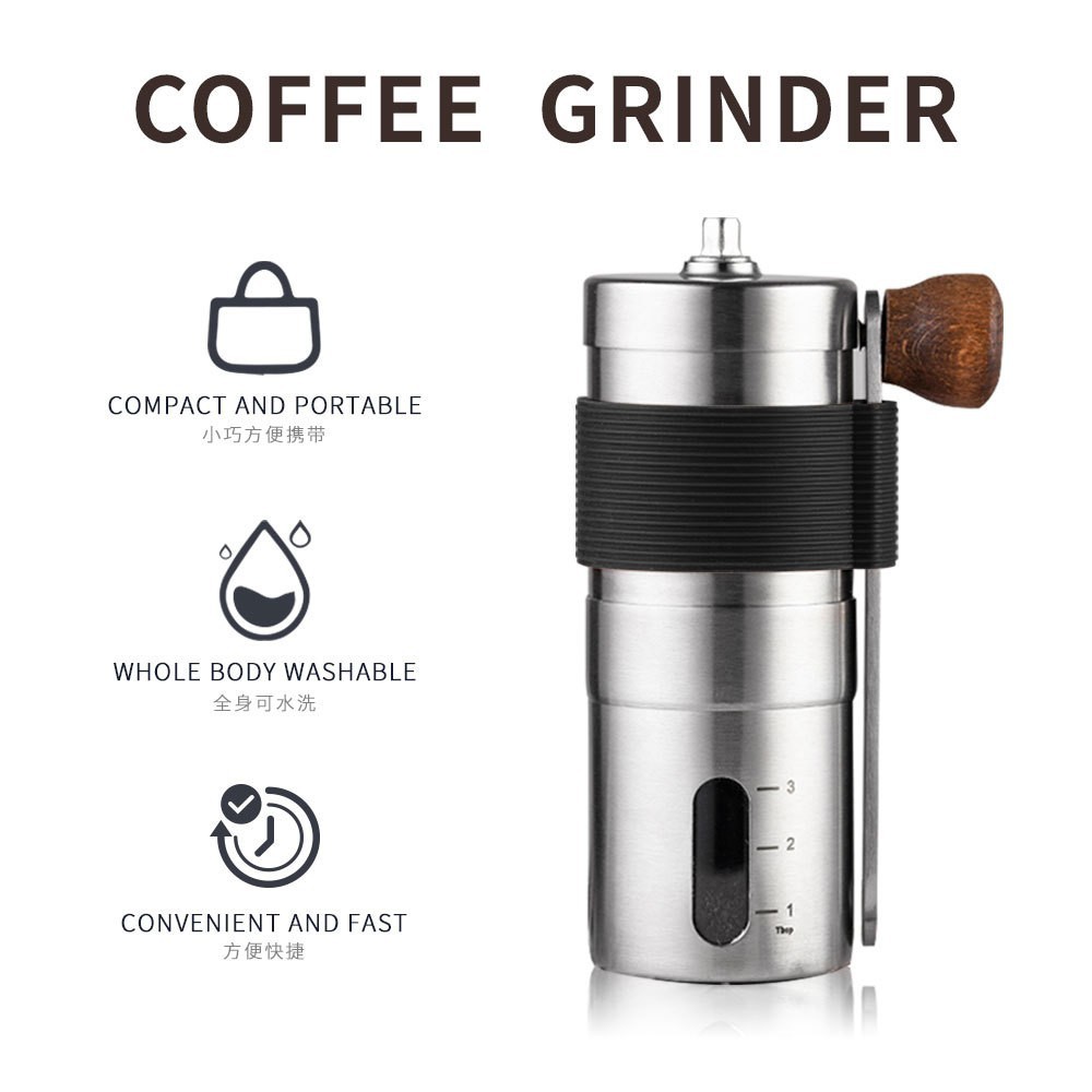 Portable Hand Crank Coffee Machine 304 Stainless Steel Bean Grinder Manual Bean Grinder: black