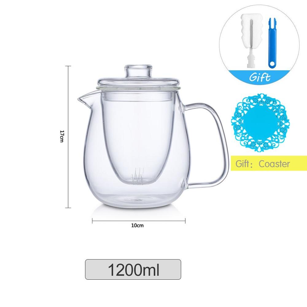 Stor kanna glas vattenkokare tekanna mina vattenkrukor för blomkaffe med handtag kokande kall dryck 600ml 1200ml: 1200ml