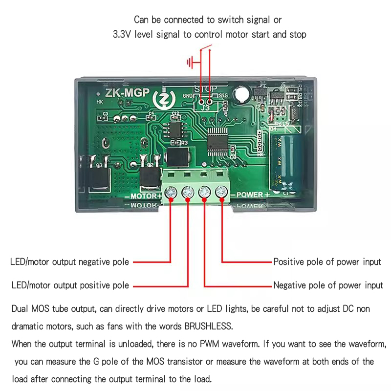 ZK-MGP Instelbare Snelheid Pwm Dc Motor Controller 5-30V 12a 360W 6V 12V 24V Slow Start Slow Stop Module