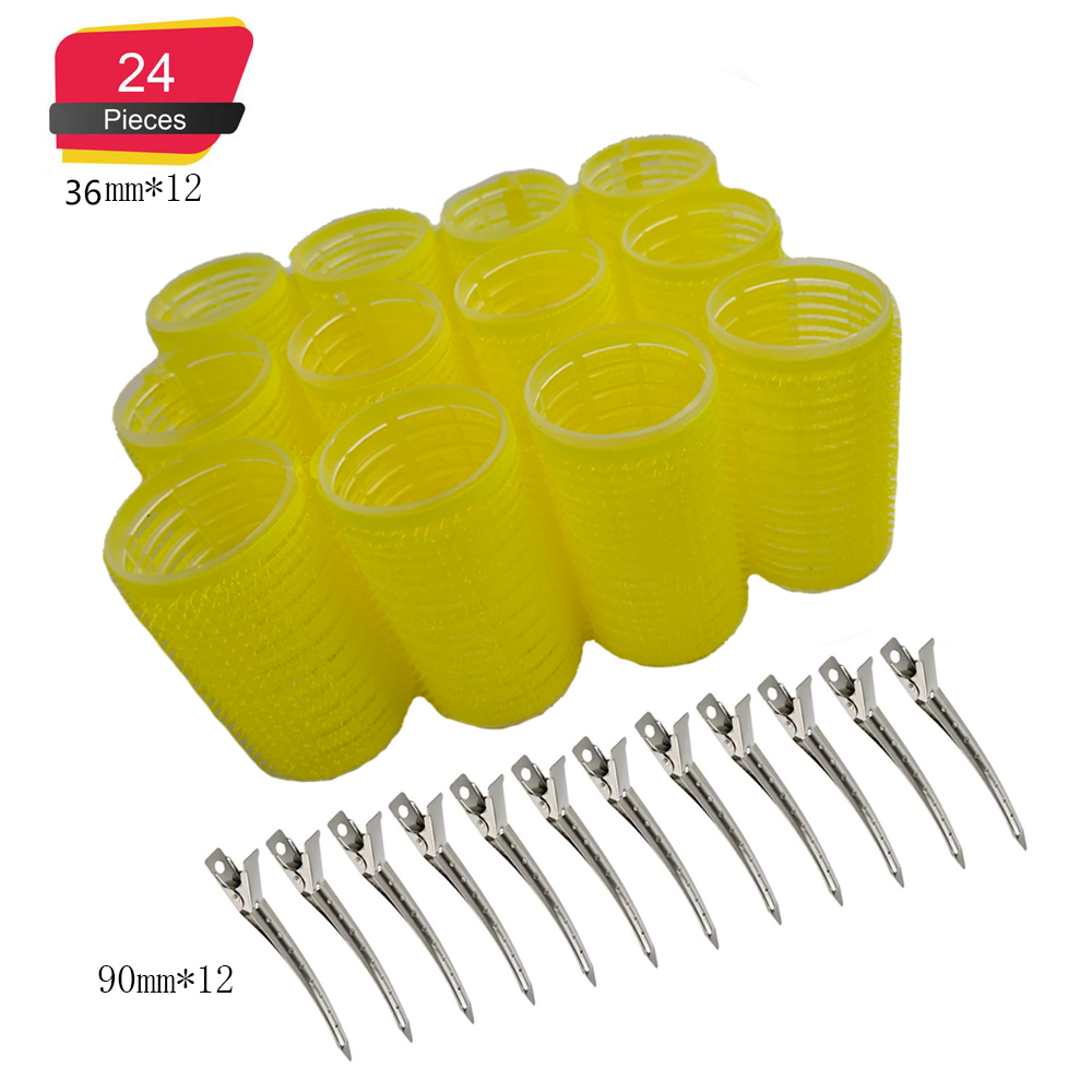 Rulos para el cabello con pinzas de Metal para el cabello, rizadores de peluquería con autoagarre, juegos de rizadores de pelo, DIY, uso doméstico, salón de varios tamaños, paquete de 24 unidades: 3.6cm color random