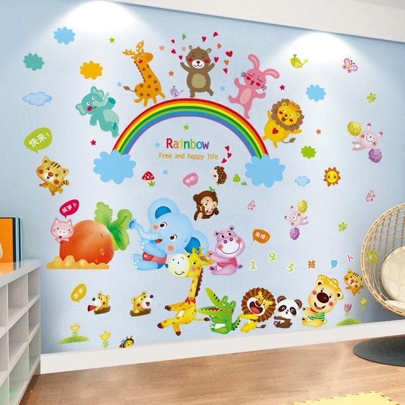 [shijuekongjian] tegneserie løve bjørn dyr wallstickers gør-det-selv regnbueskyer vægmaleri mærkater til børneværelser baby soveværelse dekoration: Dyr 1 og dyr 2