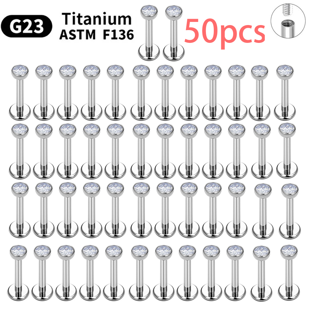 5/50 Uds G23 Ttianium Piercing Labret labio Stud 16G hilo interno pendiente oreja Nasal clavo Tragus cartílago hélice Daith cuerpo: Blanco / Pistola negra plateada