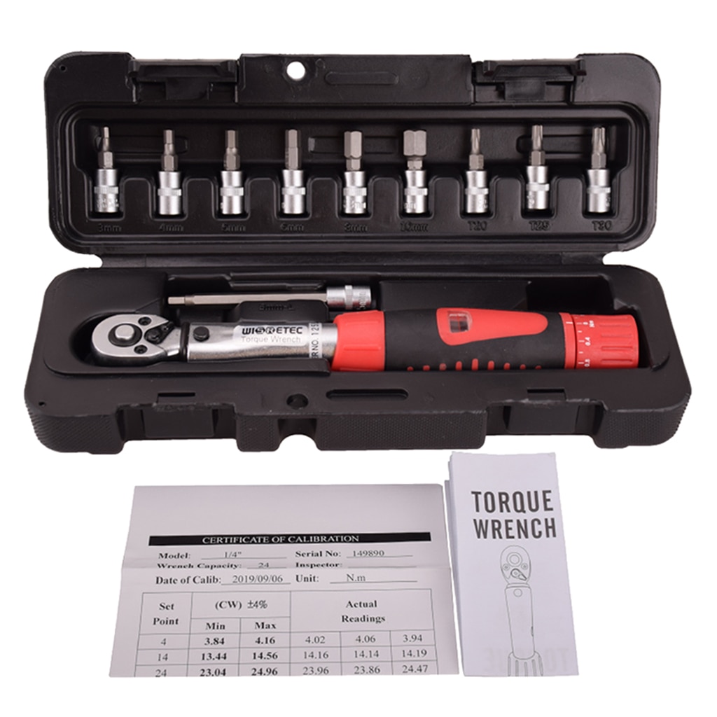 1/4 inch Drive Click Torque Wrench Set 2-24 Nm with Allen Key Sockets, Extension Bar