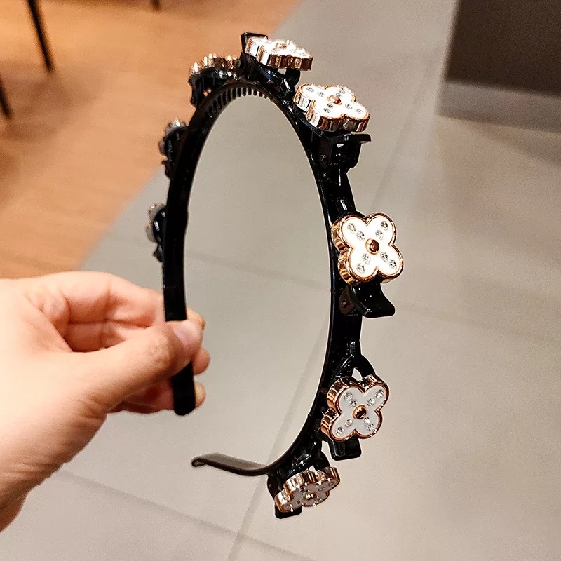 Sort flette hårklemme luftvævet hoved bøjle stylingværktøj mænd kvinder sport pandebånd dobbelt pandehår frisure make up hårnåle: 4