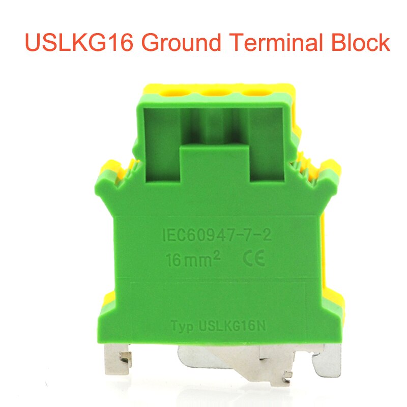 10Pcs Ground Terminal Blocks USLKG16 DIN Rail Screw Terminal Blocks UK-16N Yellow Green Earth Morsettiera Wire Connector 16mm2