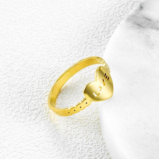 Rvs Ring Zilver En Goud Hart Ringen Voor Liefhebbers Bruiloft Sieraden: 6 / Gold