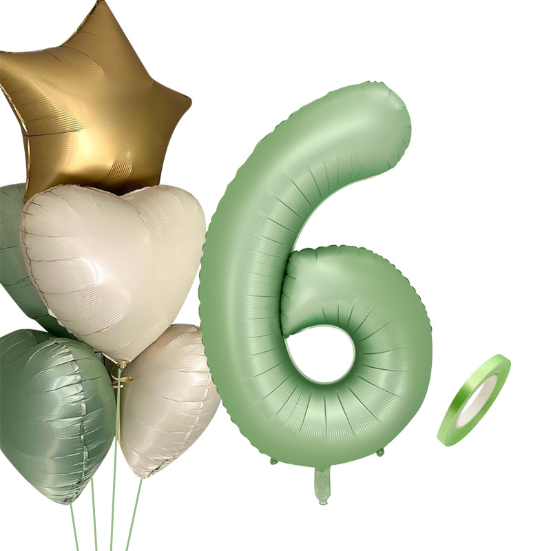 1SET 40inch Green Number Balloon With Star Heart Foil Balloons For 30 40 50 Adult Birthday Home Supplies Kids Party Decorations: light green