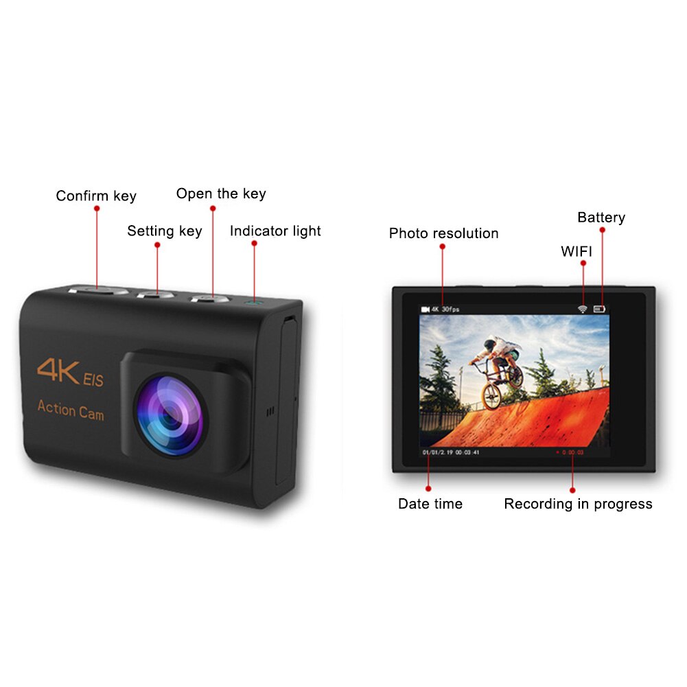 4K Wifi Remote Control Portable Travel Anti Shake ABS Sports Camera Aerial Photography EIS Three Axis APP Support Intelligent