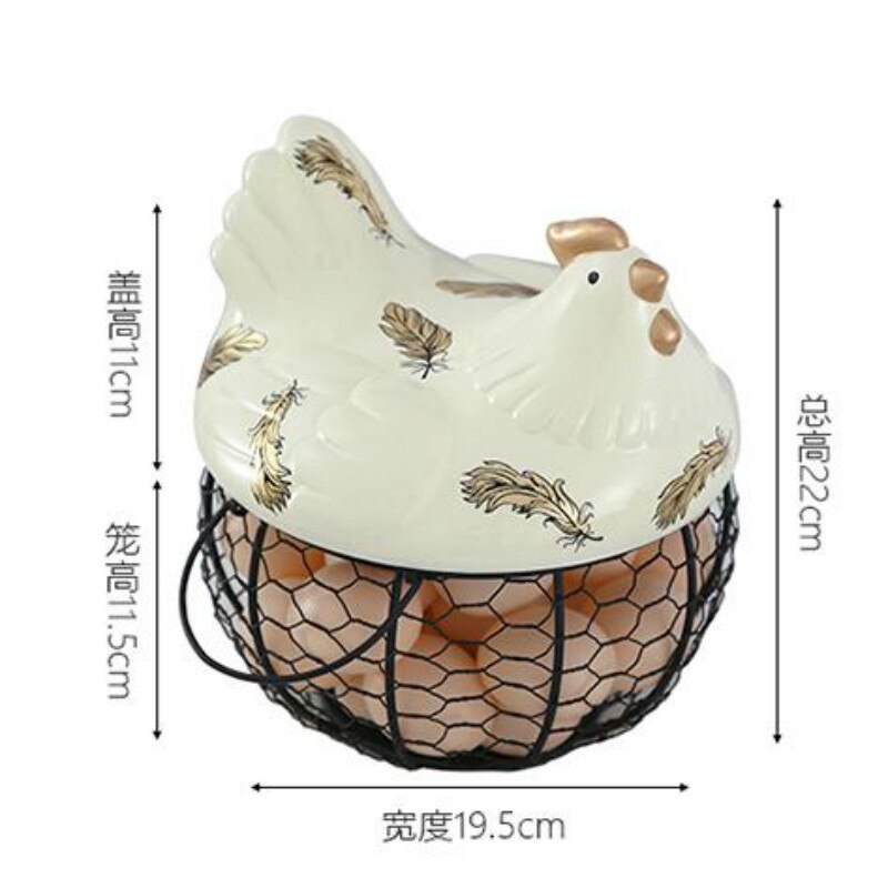 American Ceramic Egg Holder Chicken Wire Egg Basket Fruit Basket Collection Ceramic Hen Oraments Decoration Kitchen Storage