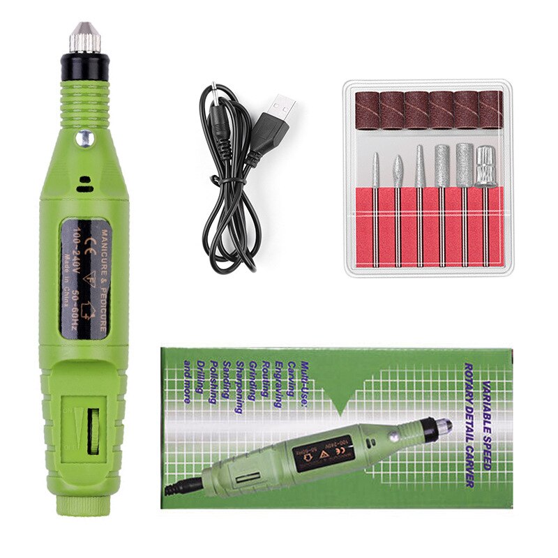 Professionele Elektrische Nagel Boor Machine Manicure Machine Pedicure Boor Set Keramische Nagelvijl Nail Boor Apparatuur Gereedschappen: USB GREEN