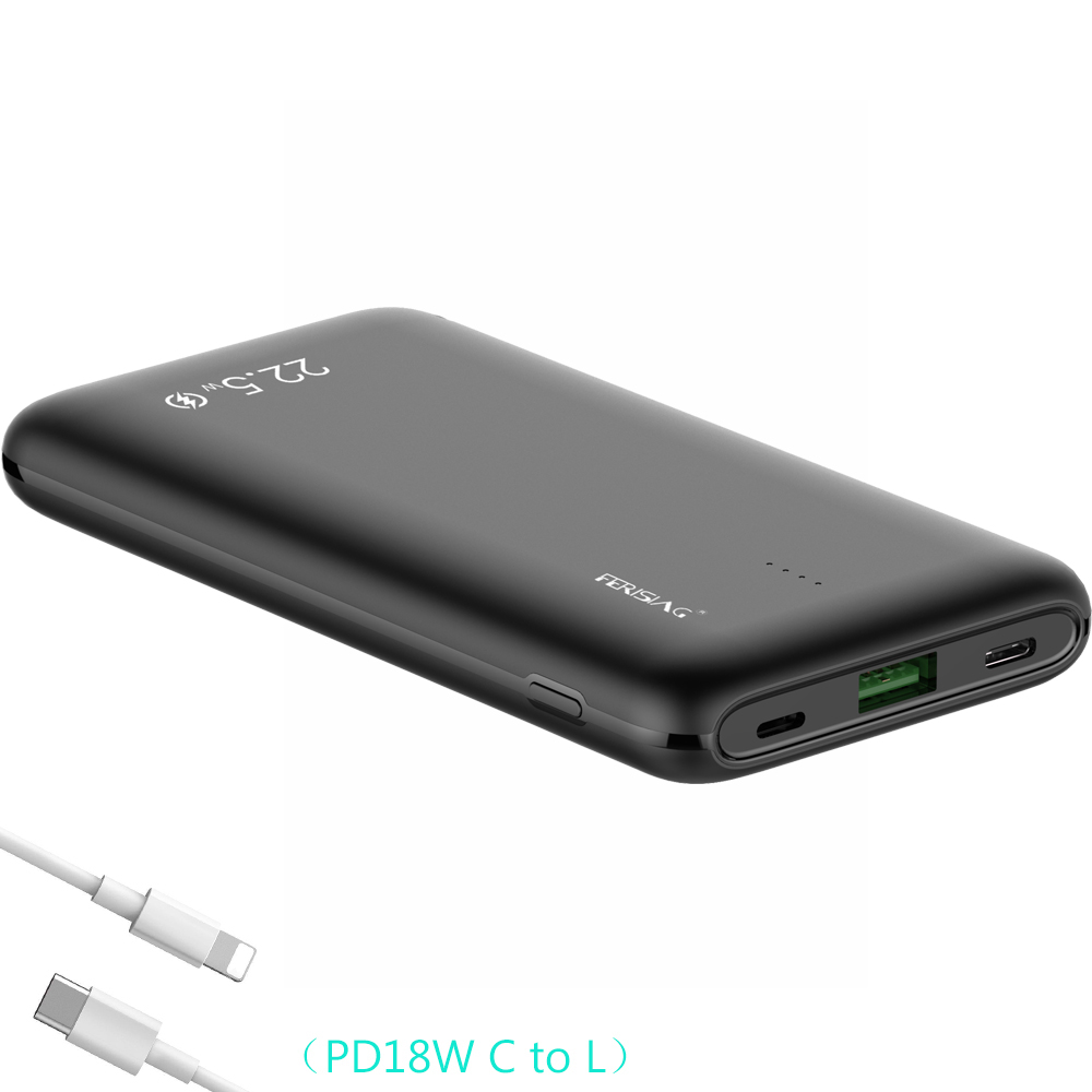 FERISING – chargeur Super rapide 5A VOOC SCP 10000mah, batterie externe USB type-c PD QC 3.0, Powerbank pour Oneplus Dash 6T: Black(C TO L cable)